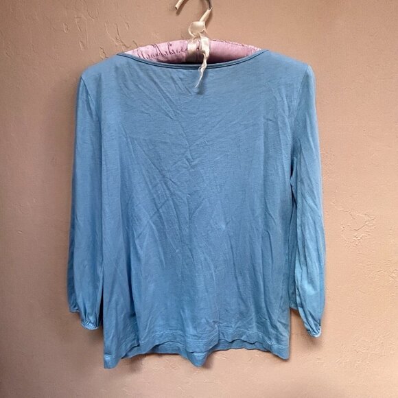 TSE Women's Top 3/4 Sleeve Knit Cotton Round Neck T-Shirt Blue Size Small - Picture 2 of 9